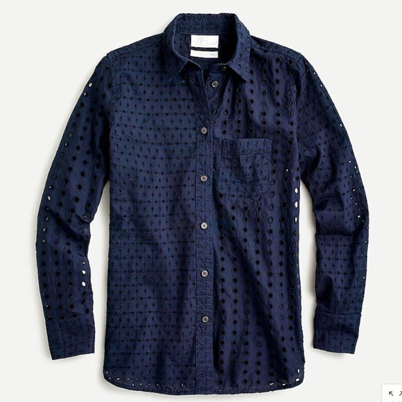 NWT J.Crew Classic-fit shirt eyelet Navy 16 $110 - Picture 1 of 2